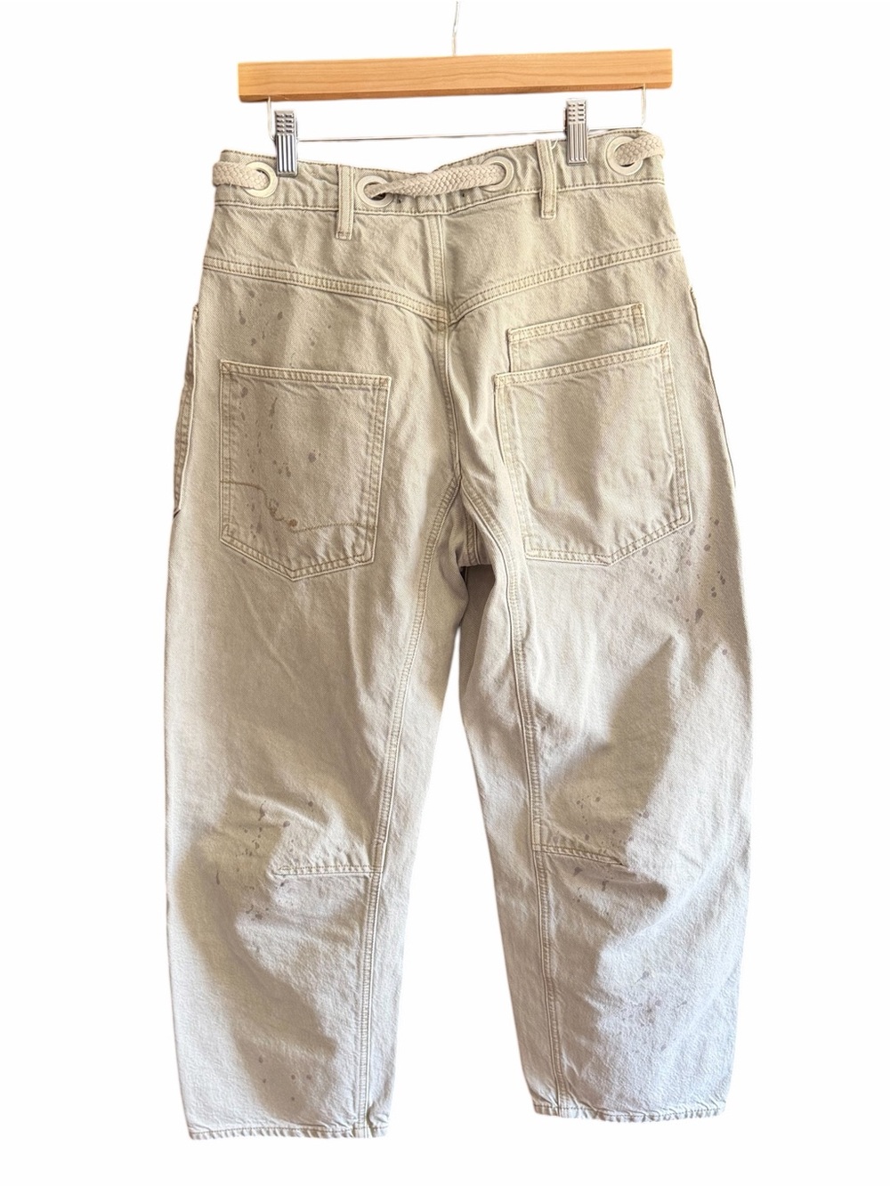 FREE PEOPLE WE THE FREE Moxie Low Slung Pull on Barrel Jeans Jetty Splatter 25 - Picture 7 of 13